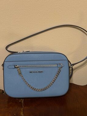 Michael Kors Light Blue Saffiano Crossbody Camera Bag